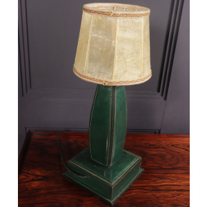 Stitched Leather Table Lamp by Jacques Adnet France 1950