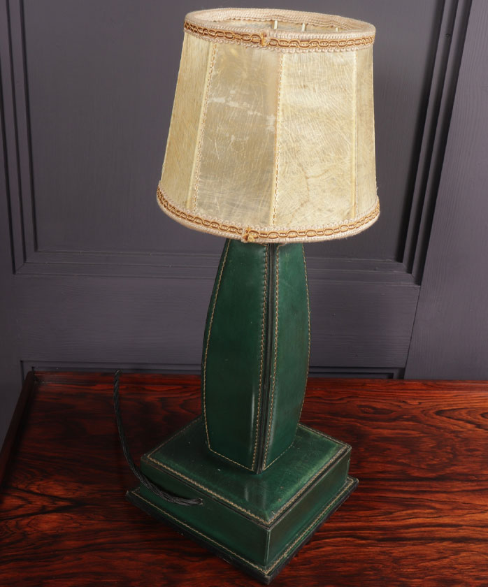 Stitched Leather Table Lamp by Jacques Adnet France 1950