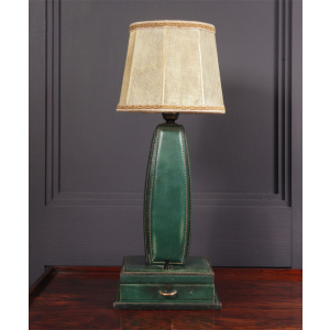 Stitched Leather Table Lamp by Jacques Adnet France 1950