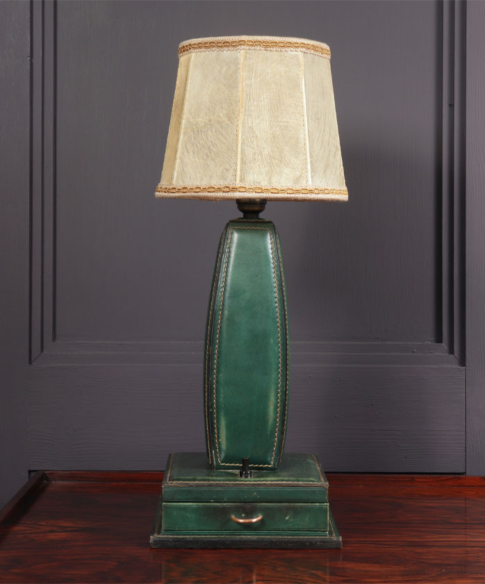 Stitched Leather Table Lamp by Jacques Adnet France 1950