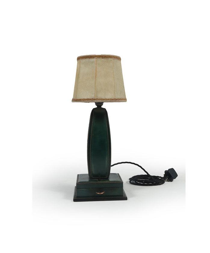 Stitched Leather Table Lamp by Jacques Adnet France 1950