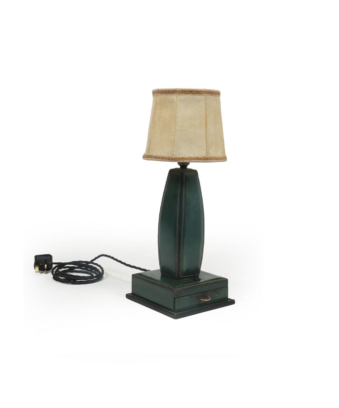 Stitched Leather Table Lamp by Jacques Adnet France 1950