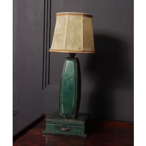 Stitched Leather Table Lamp by Jacques Adnet France 1950