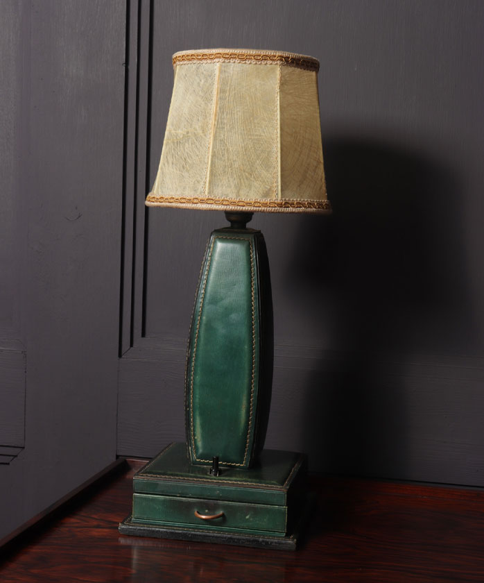 Stitched Leather Table Lamp by Jacques Adnet France 1950