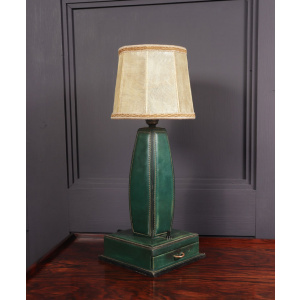 Stitched Leather Table Lamp by Jacques Adnet France 1950