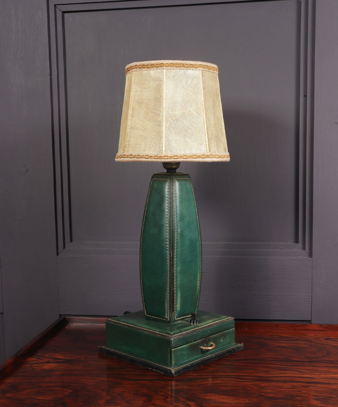 Stitched Leather Table Lamp by Jacques Adnet France 1950