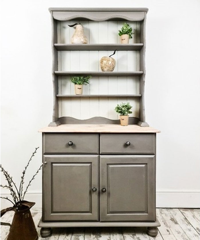 Vintage Welsh Dresser Painted In Grey Chalk Paint