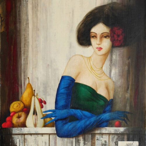 Philippe Augé Femme Aux Longs Gants De Soie Bleu