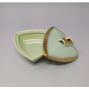 1950s Vintage French Ceramic Box In Gold And Aquamarine colours