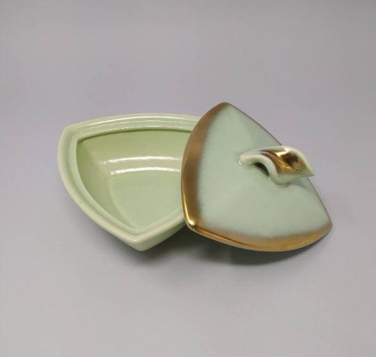 1950s Vintage French Ceramic Box In Gold And Aquamarine colours