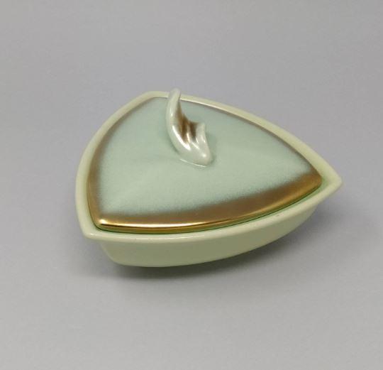 1950s Vintage French Ceramic Box In Gold And Aquamarine colours