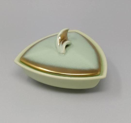 1950s Vintage French Ceramic Box In Gold And Aquamarine colours