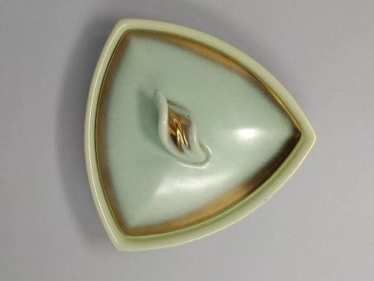 1950s Vintage French Ceramic Box In Gold And Aquamarine colours