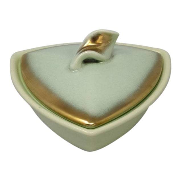 1950s Vintage French Ceramic Box In Gold And Aquamarine colours