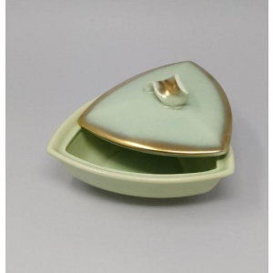 1950s Vintage French Ceramic Box In Gold And Aquamarine colours