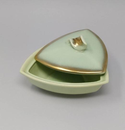 1950s Vintage French Ceramic Box In Gold And Aquamarine colours