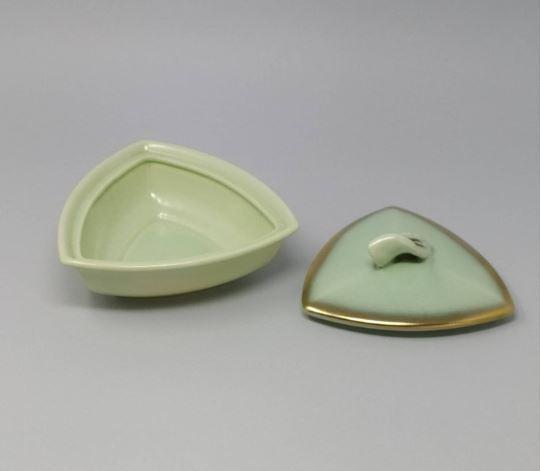 1950s Vintage French Ceramic Box In Gold And Aquamarine colours