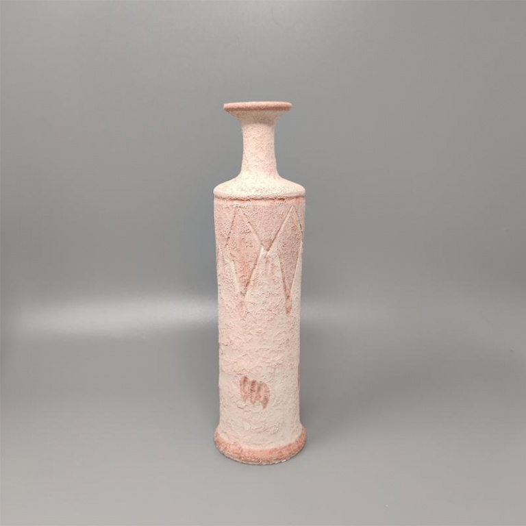 1970s Lovely Pair Of Ceramic Vases In Antique Pink Made in Italy - Image 5
