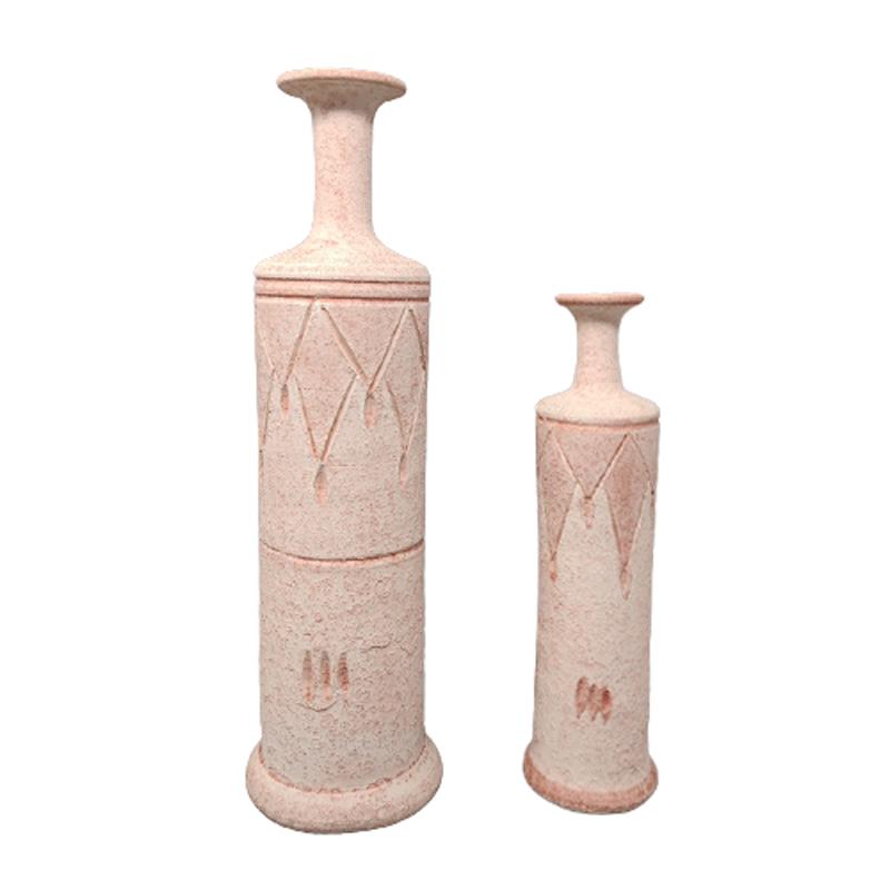 1970s Lovely Pair Of Ceramic Vases In Antique Pink Made in Italy