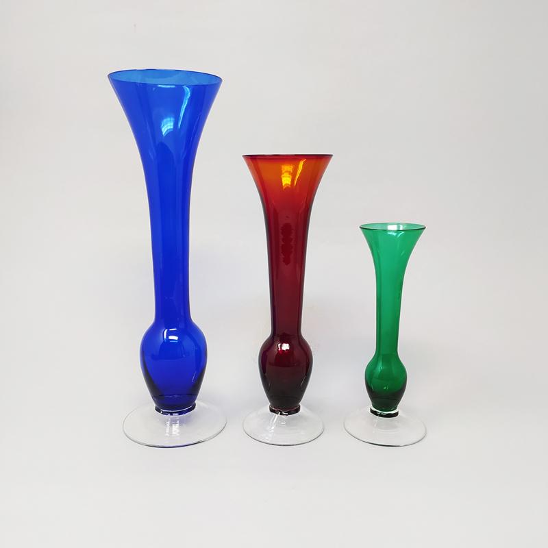 1970s Set Of 3 Vases In Murano Glass Made In Italy
