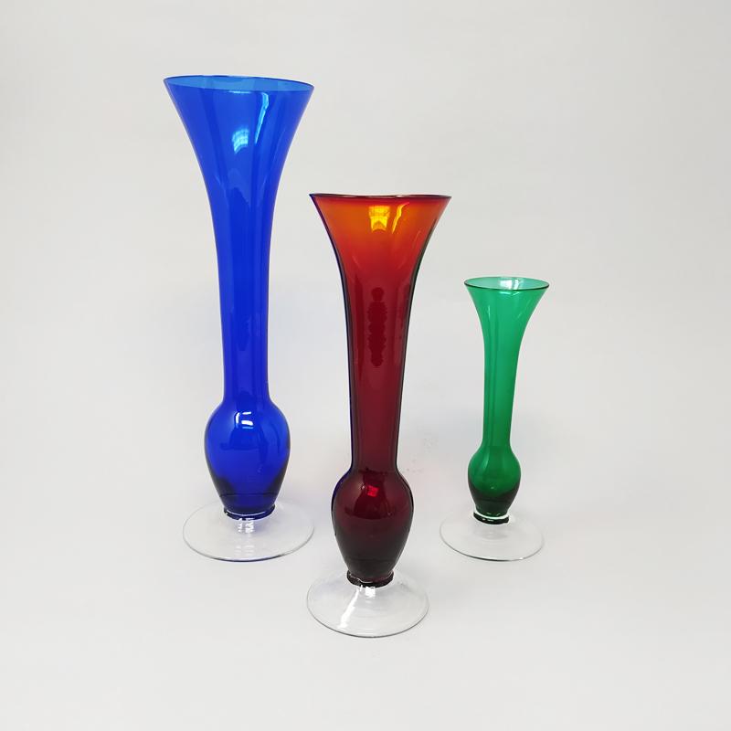 1970s Set Of 3 Vases In Murano Glass Made In Italy