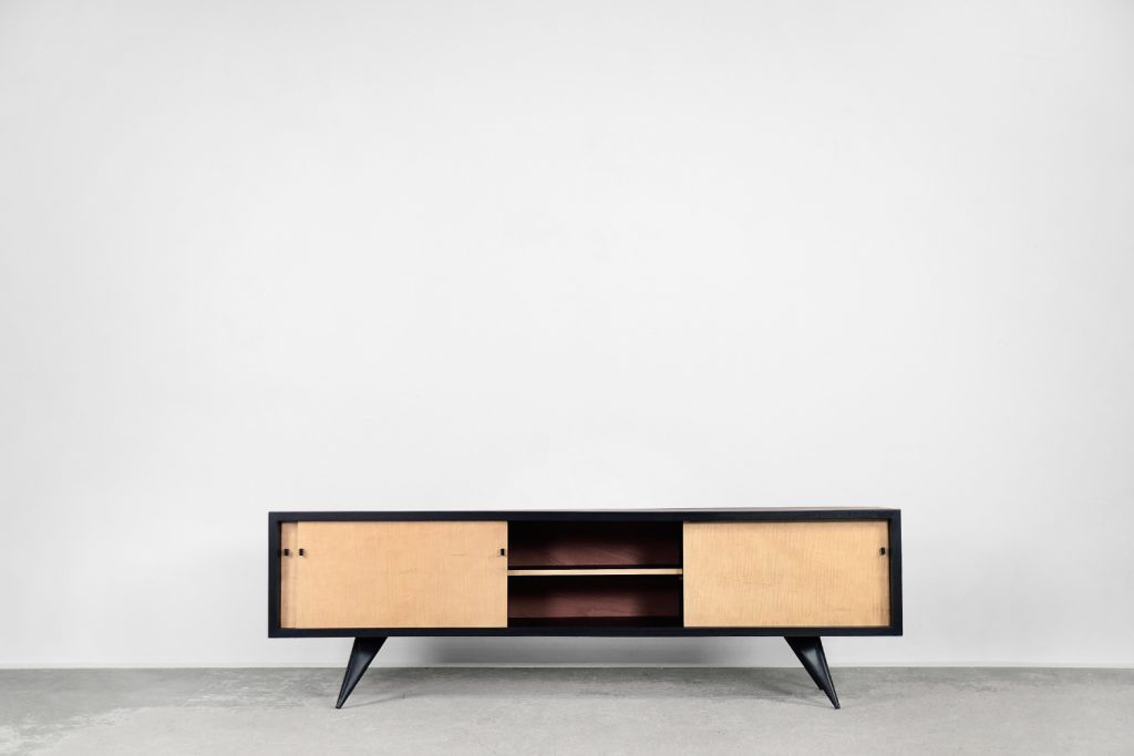 Mid-Century Scandinavian Black and Maple Sideboard, 1960s