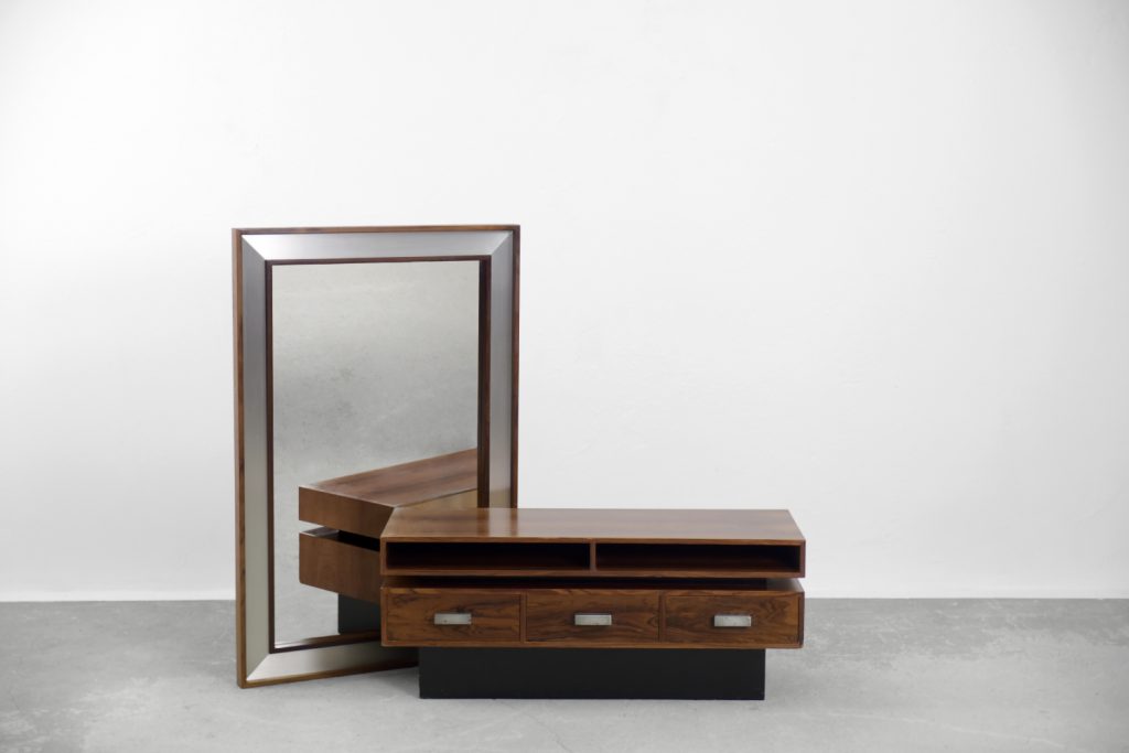 Scandinavian Rosewood Dressing Table with Oblong Mirror, 1970s, Set of 2