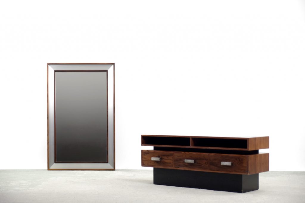 Scandinavian Rosewood Dressing Table with Oblong Mirror, 1970s, Set of 2