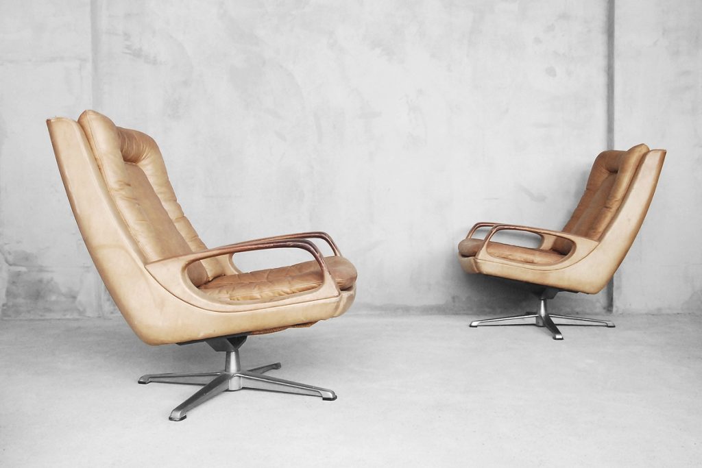 Leather Swivel Chairs by Carl Straub, 1950s, Set of 2