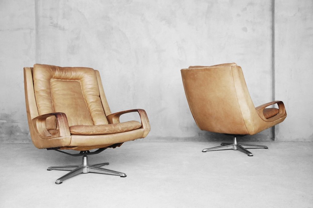 Leather Swivel Chairs by Carl Straub, 1950s, Set of 2