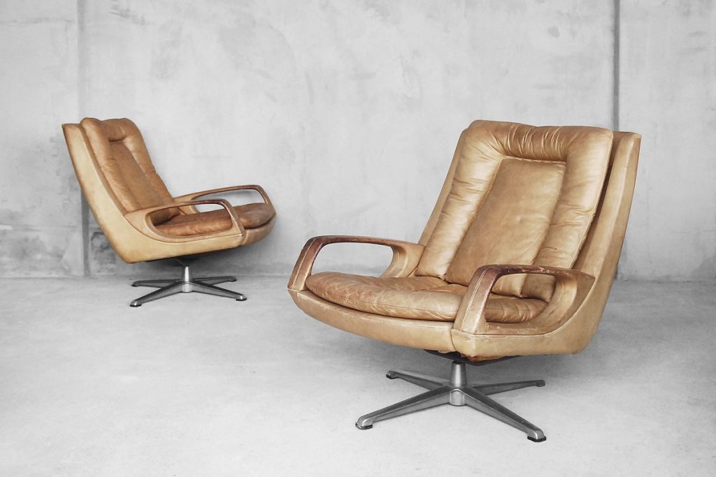 Leather Swivel Chairs by Carl Straub, 1950s, Set of 2