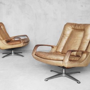 Leather Swivel Chairs by Carl Straub, 1950s, Set of 2