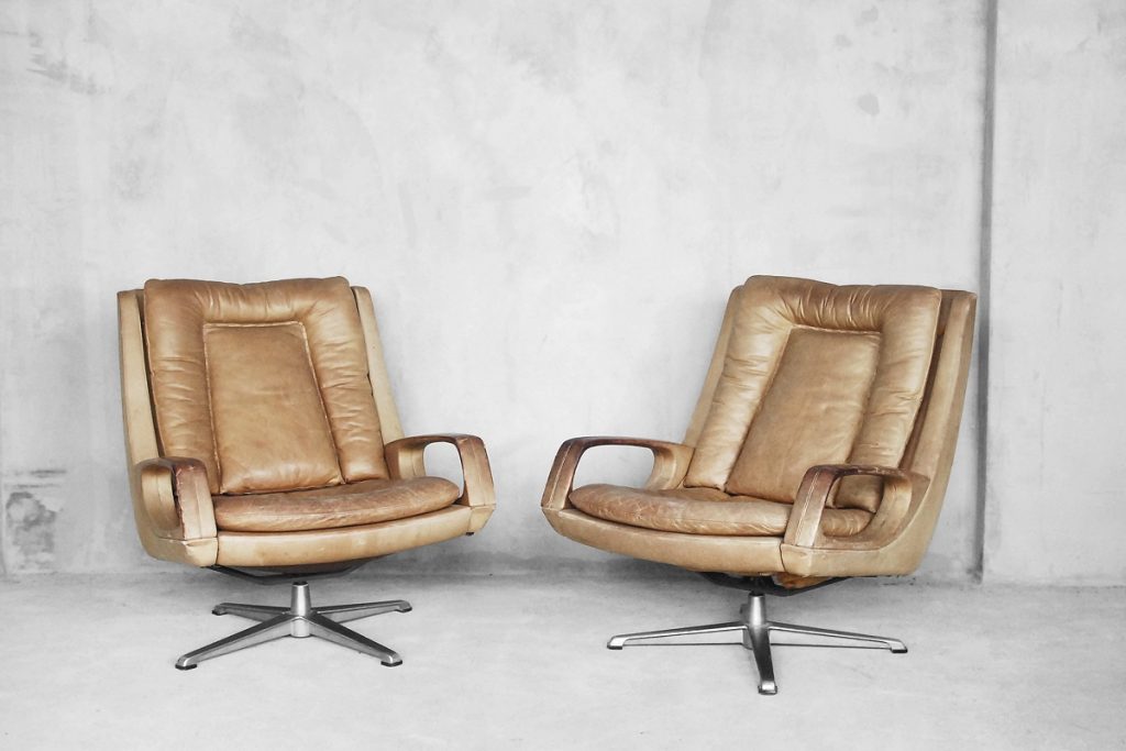 Leather Swivel Chairs by Carl Straub, 1950s, Set of 2