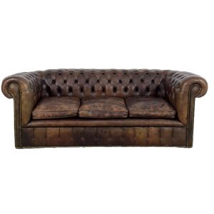 Large Antique Brown Leather Chesterfield Sofa, 1920s