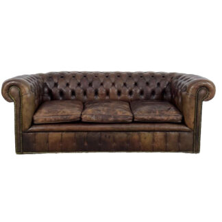 Large Antique Brown Leather Chesterfield Sofa, 1920s