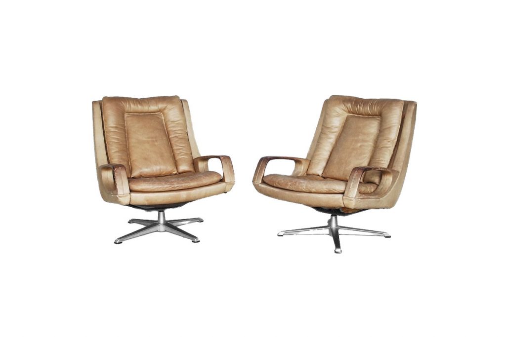 Leather Swivel Chairs by Carl Straub, 1950s, Set of 2