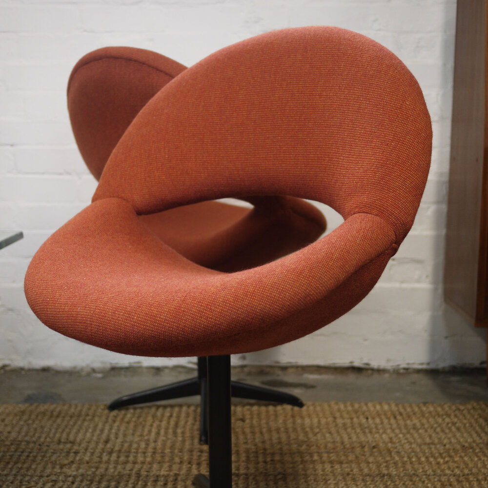 Dark Orange Bucket Chairs In Handwoven Fabric, 1960s, Set Of 2