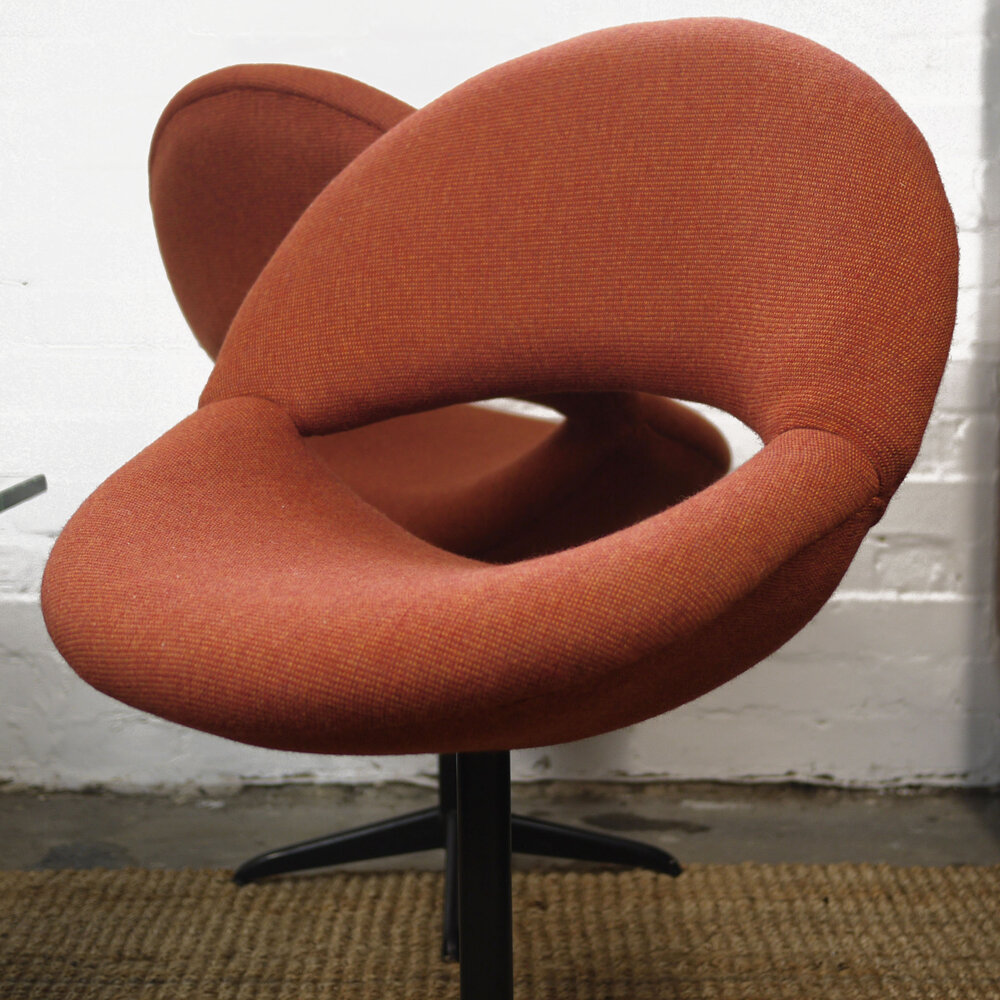 Dark Orange Bucket Chairs In Handwoven Fabric, 1960s, Set Of 2