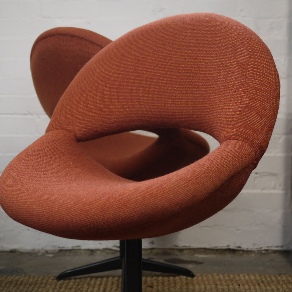 Dark Orange Bucket Chairs In Handwoven Fabric, 1960s, Set Of 2