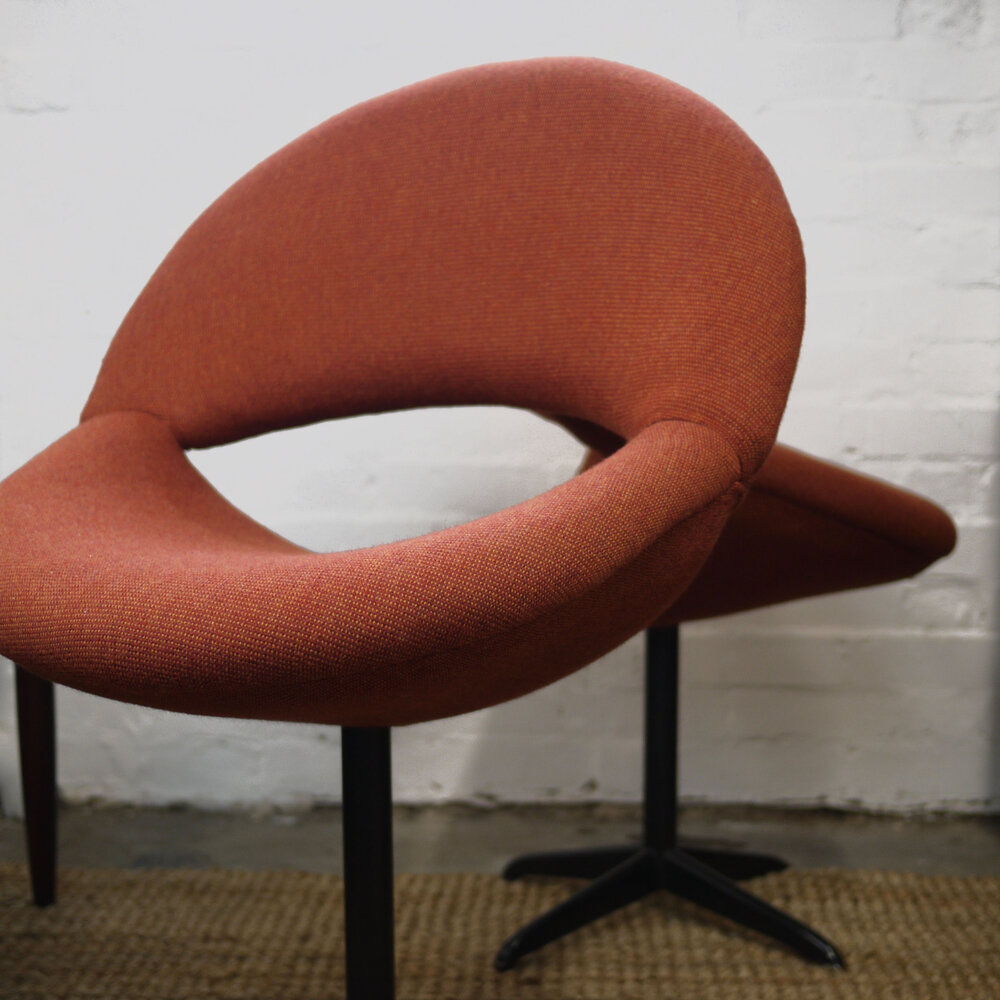 Dark Orange Bucket Chairs In Handwoven Fabric, 1960s, Set Of 2