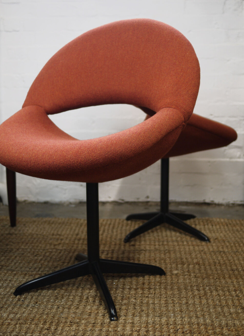 Dark Orange Bucket Chairs In Handwoven Fabric, 1960s, Set Of 2