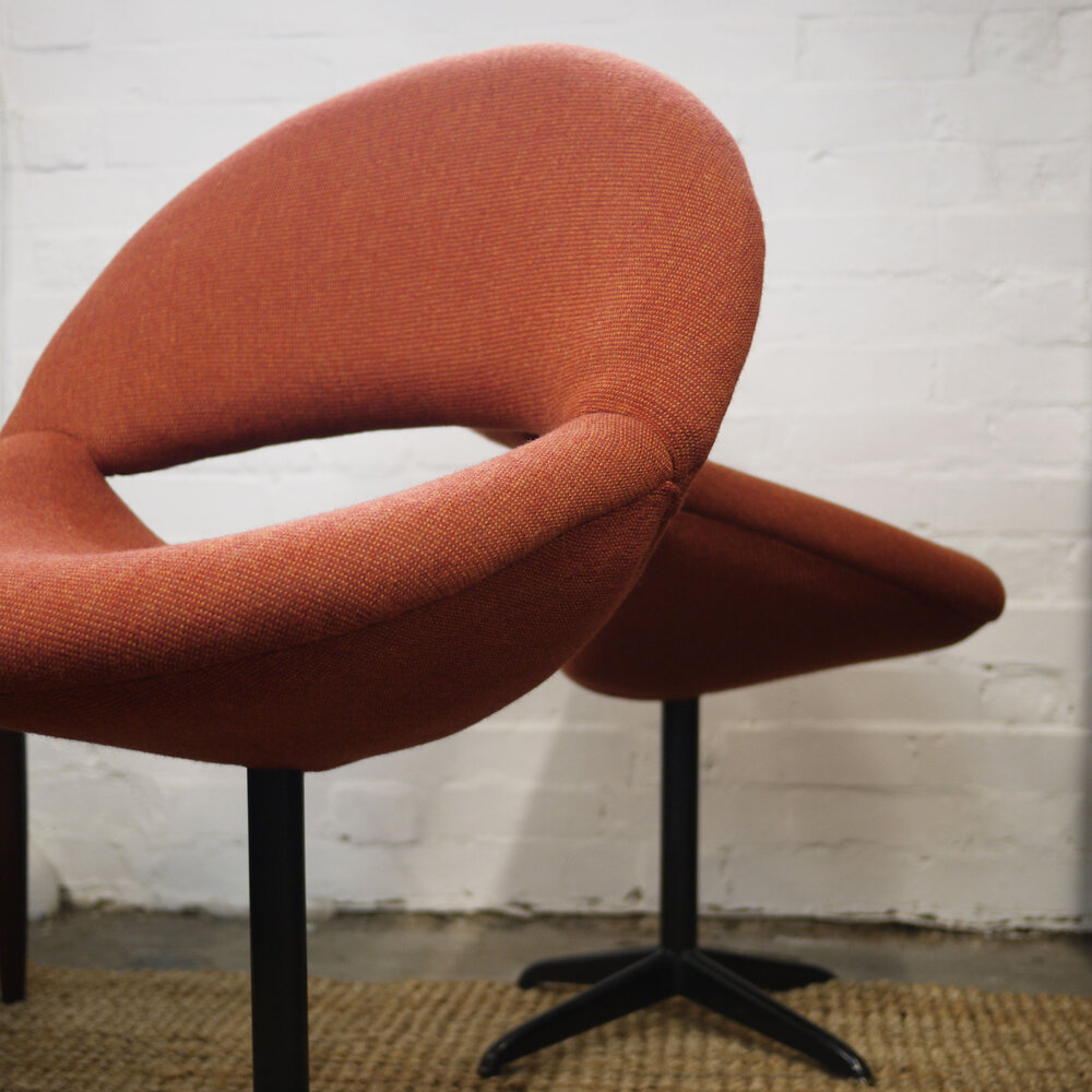 Dark Orange Bucket Chairs In Handwoven Fabric, 1960s, Set Of 2