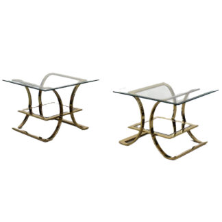 Products Vintage Italian Glass Coffee Tables with Gold-Colored Bases, 1960s, Set of 2