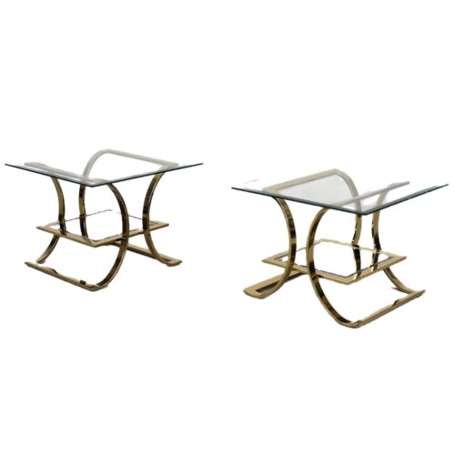 Products Vintage Italian Glass Coffee Tables with Gold-Colored Bases, 1960s, Set of 2