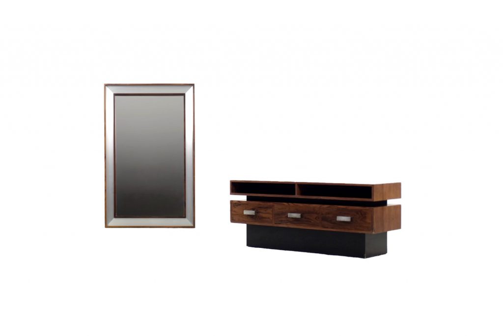 Scandinavian Rosewood Dressing Table with Oblong Mirror, 1970s, Set of 2