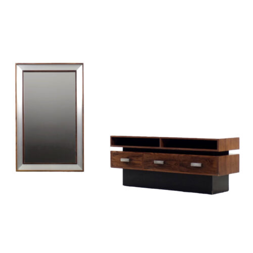 Scandinavian Rosewood Dressing Table with Oblong Mirror, 1970s, Set of 2