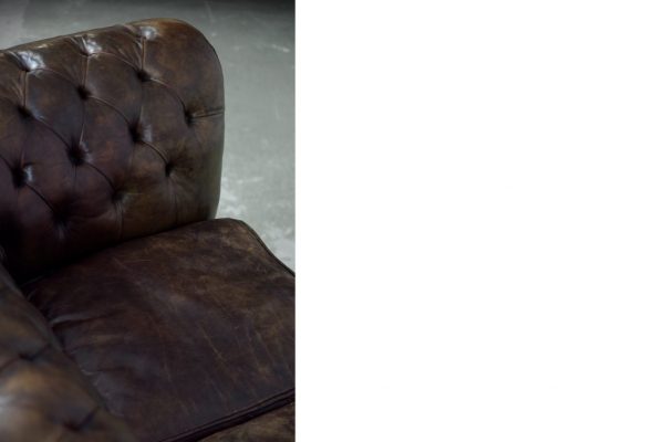 Large Antique Brown Leather Chesterfield Sofa, 1920s - Image 17