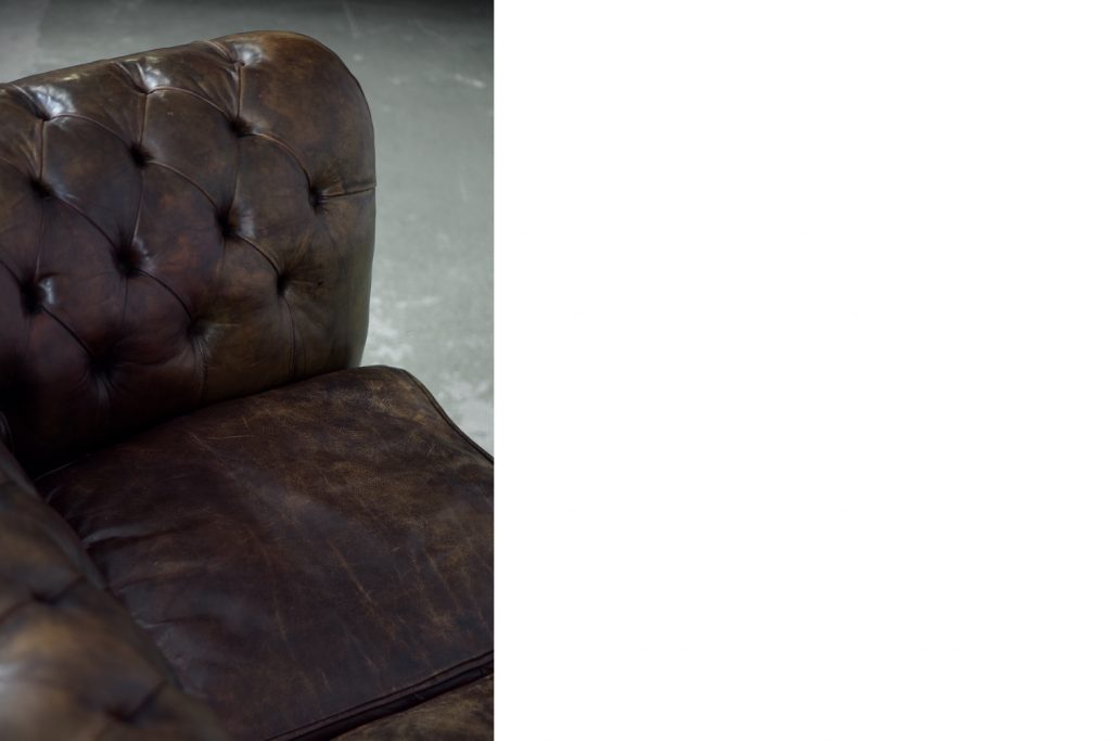 Large Antique Brown Leather Chesterfield Sofa, 1920s