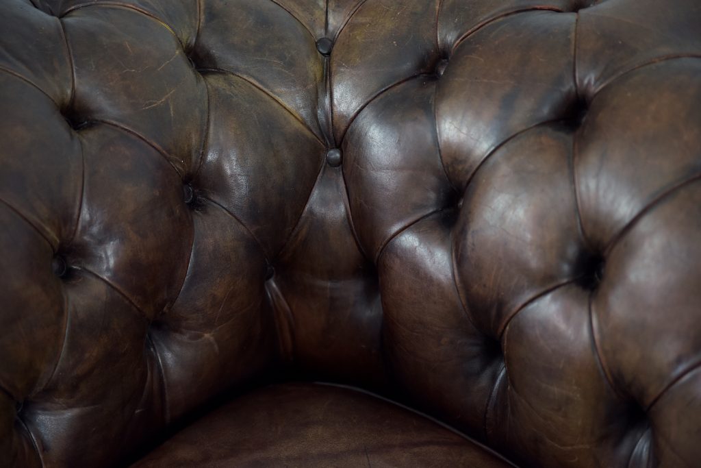 Large Antique Brown Leather Chesterfield Sofa, 1920s