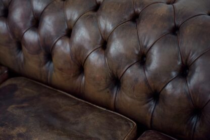 Large Antique Brown Leather Chesterfield Sofa, 1920s - Image 4
